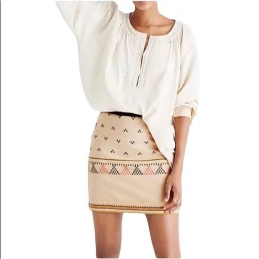 Madewell Gamine Jacquard Mini Skirt Embroidered Boho Tribal Linen; Size 4